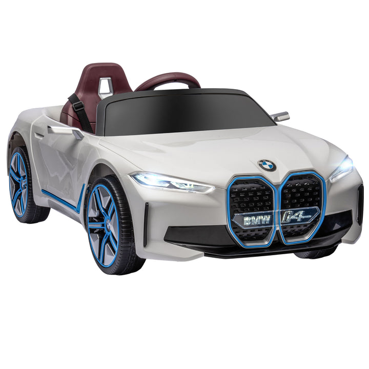 BMW i4 Licensed 12V Kids Electric Ride on Car with Remote Control, Powered Electric Car with Portable Battery, Music, Horn, Headlights, MP3 Slot, Suspension Wheels, for Ages 3-6 Years - White