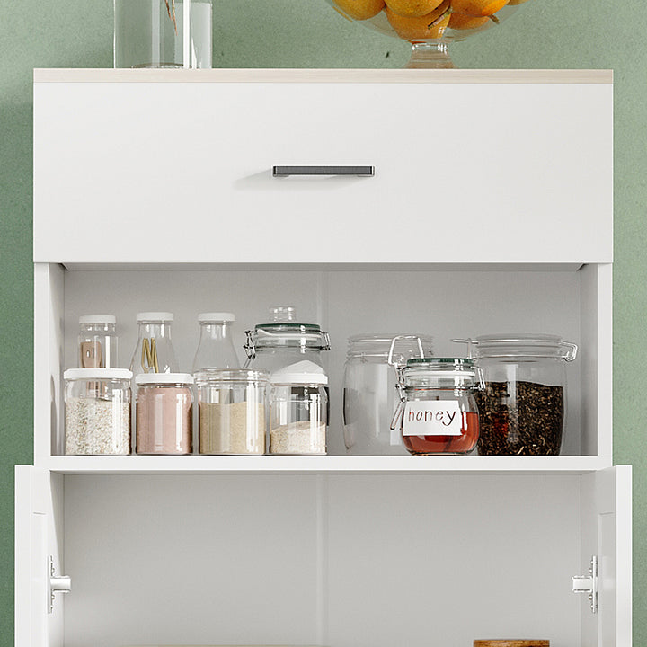 Freestanding Kitchen Cupboard, Nordic Storage Cabinet with Drawer - White