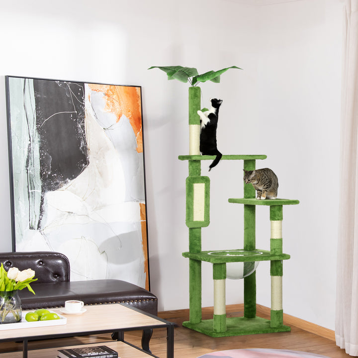 Cat Tree Tower, with Scratching Post, Hammock, Toy Ball, Platforms - Green