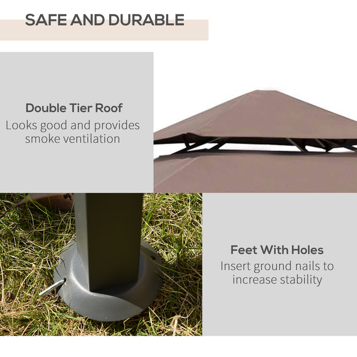 Outsunny 8 ft New Double-Tier BBQ Gazebo Grill Canopy Barbecue Tent Shelter Patio Deck Cover - Coffee
