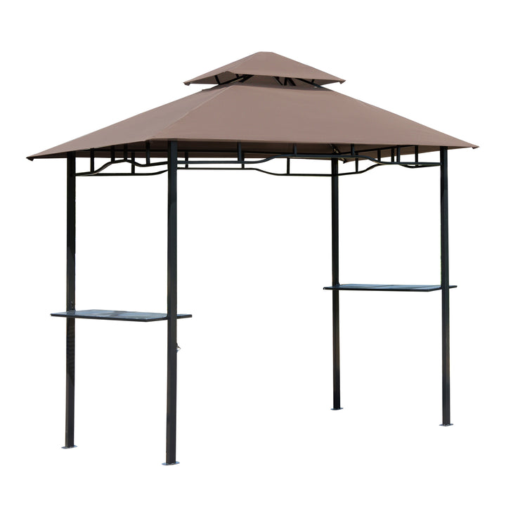 Outsunny 8 ft New Double-Tier BBQ Gazebo Grill Canopy Barbecue Tent Shelter Patio Deck Cover - Coffee