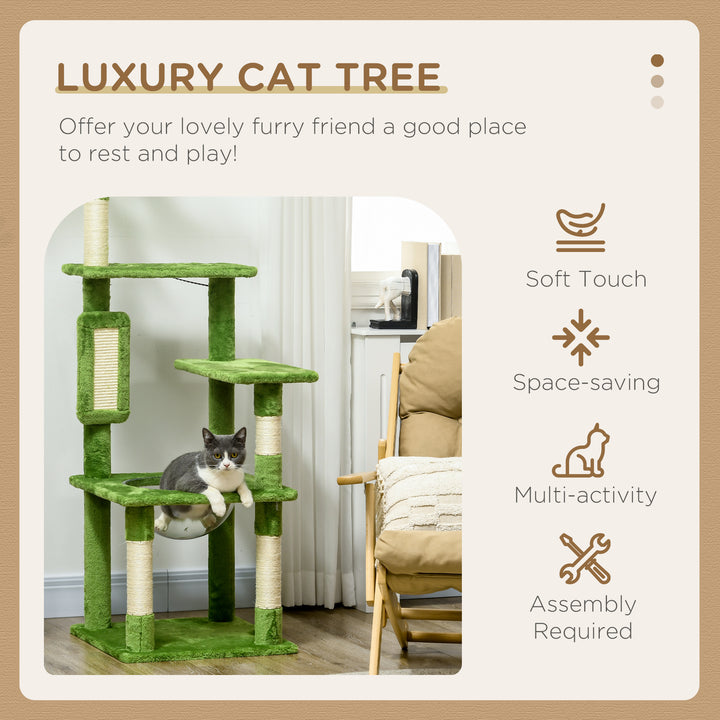 Cat Tree Tower, with Scratching Post, Hammock, Toy Ball, Platforms - Green