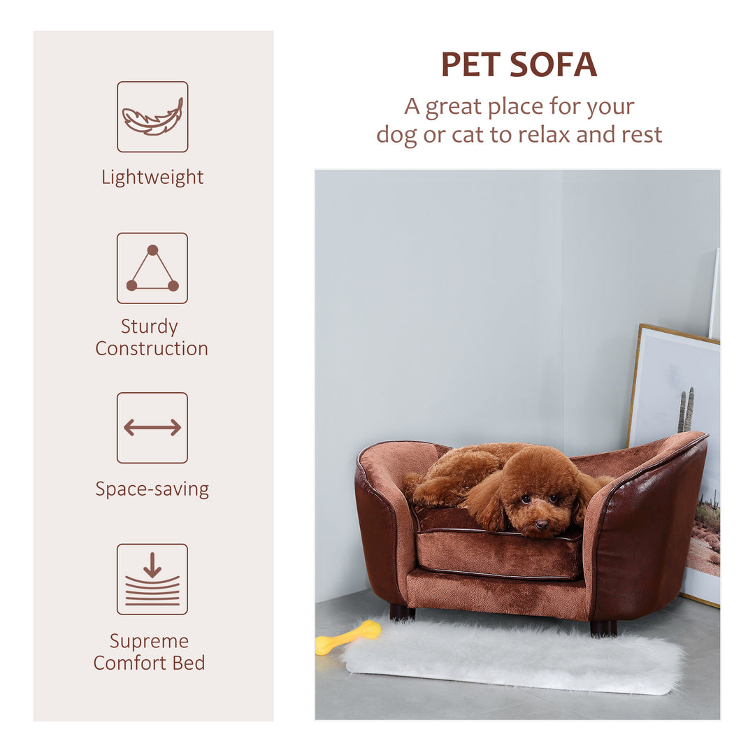 Dog Sofa Chair with Legs, Pet Couch with Soft Cushion for Extra Small Dogs Cats, Brown, 68.5 x 40.5 x 40.5 cm