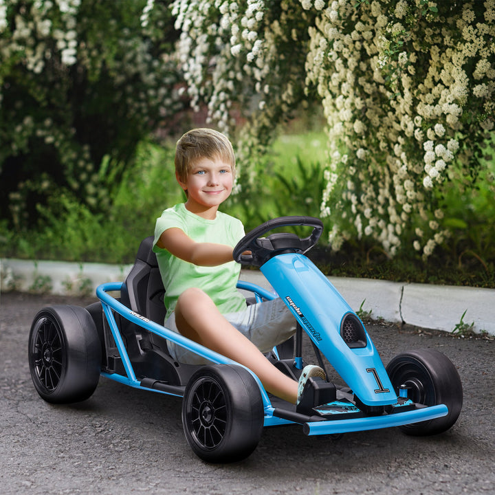 24V Electric Go Kart for Kids, Drift Ride-On Racing Go Kart with 2 Speeds, for Boys Girls Aged 8-12 Years Old, Blue