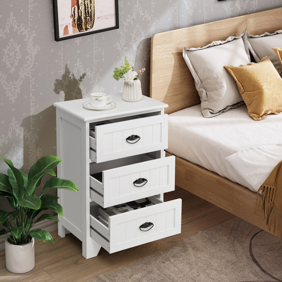 Vintage Nightstand with Exquisite Metal Handles-White