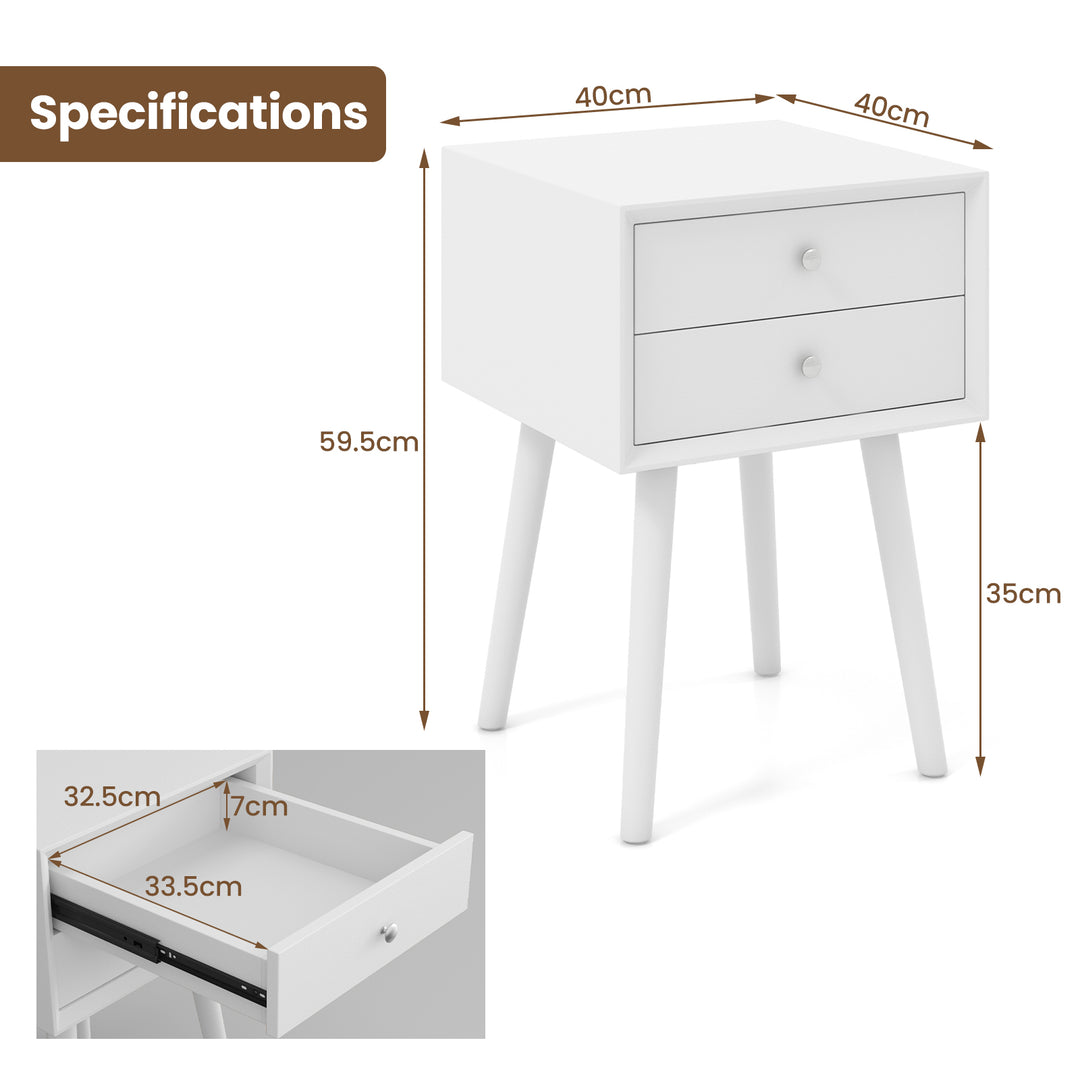 Nightstand with 2 Storage Drawers- White