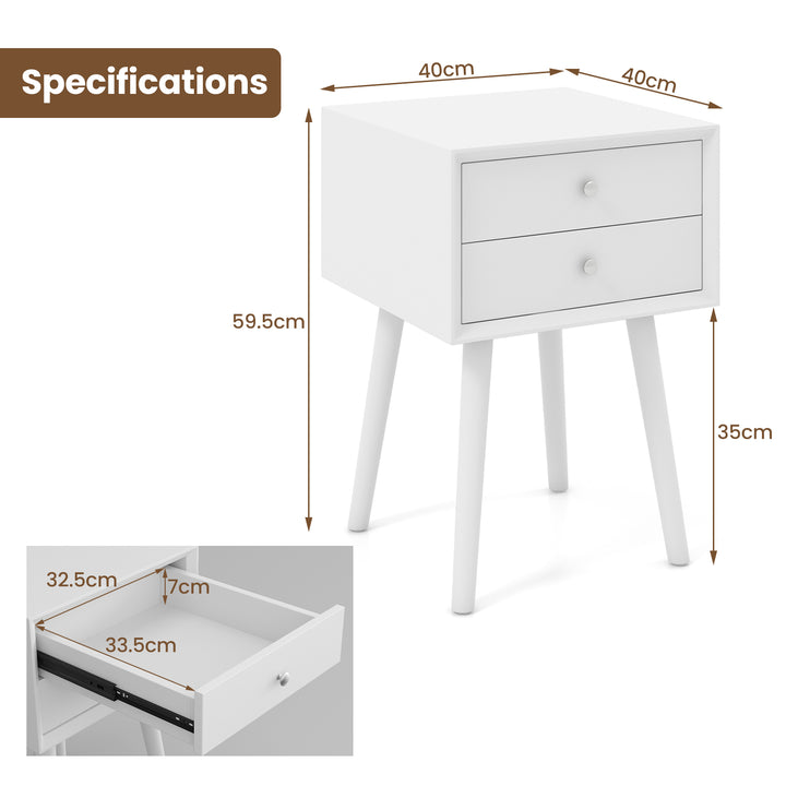 Nightstand with 2 Storage Drawers- White