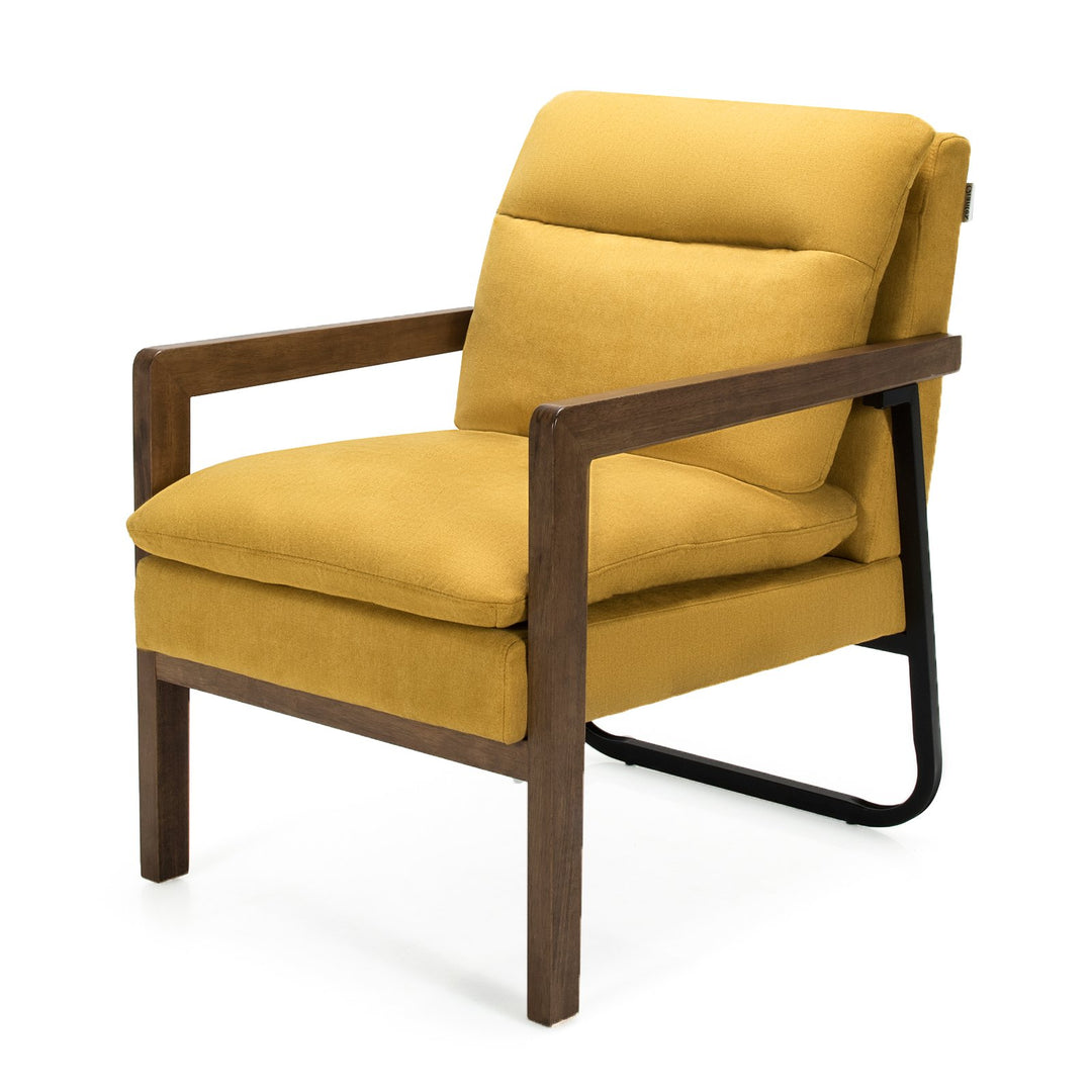 Accent Upholstered Armchair with Padded Backrest-Yellow