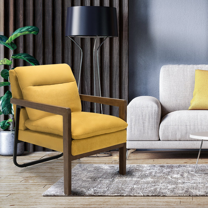 Accent Upholstered Armchair with Padded Backrest-Yellow