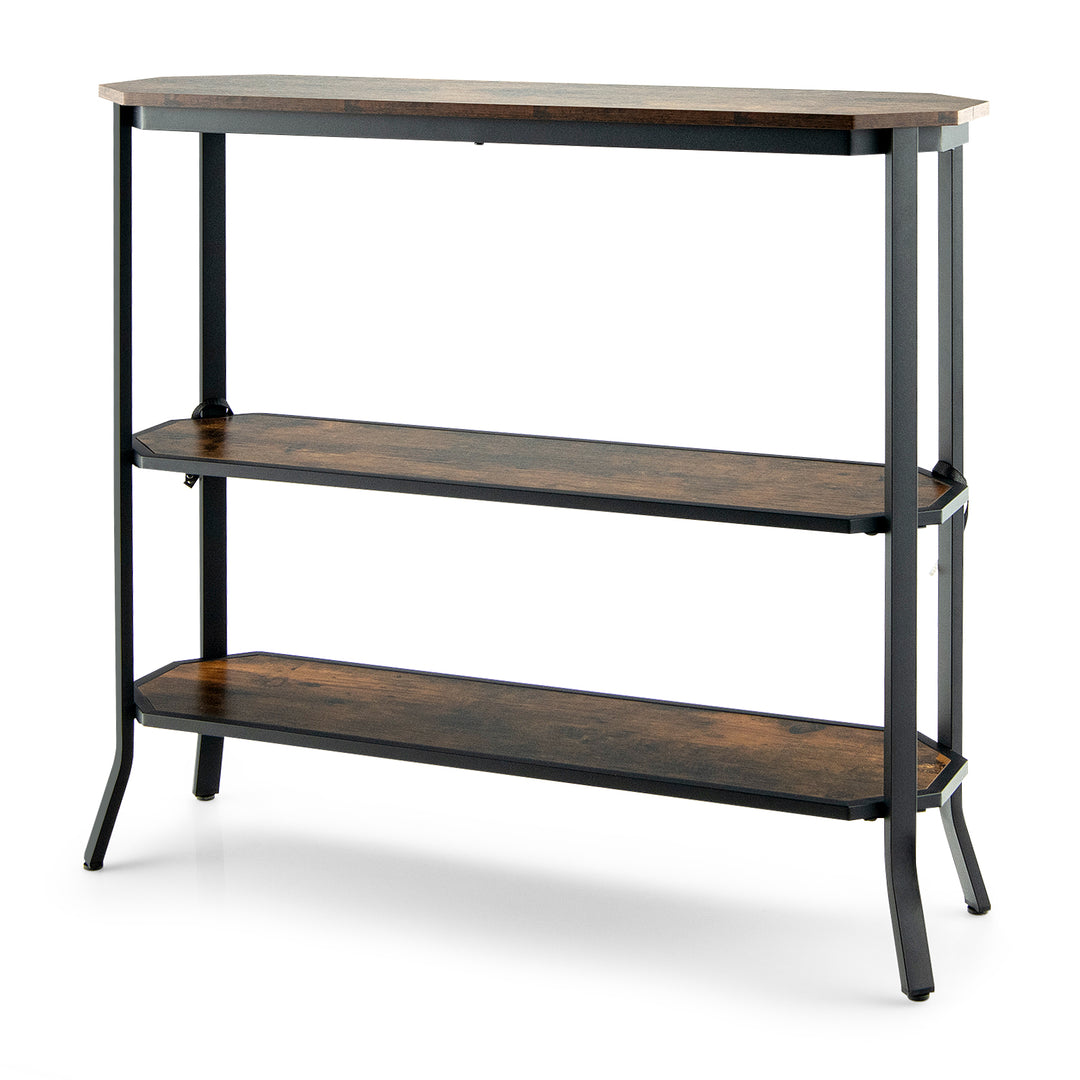 Console Table with Storage Shelf for Home Living Room-Rustic Brown