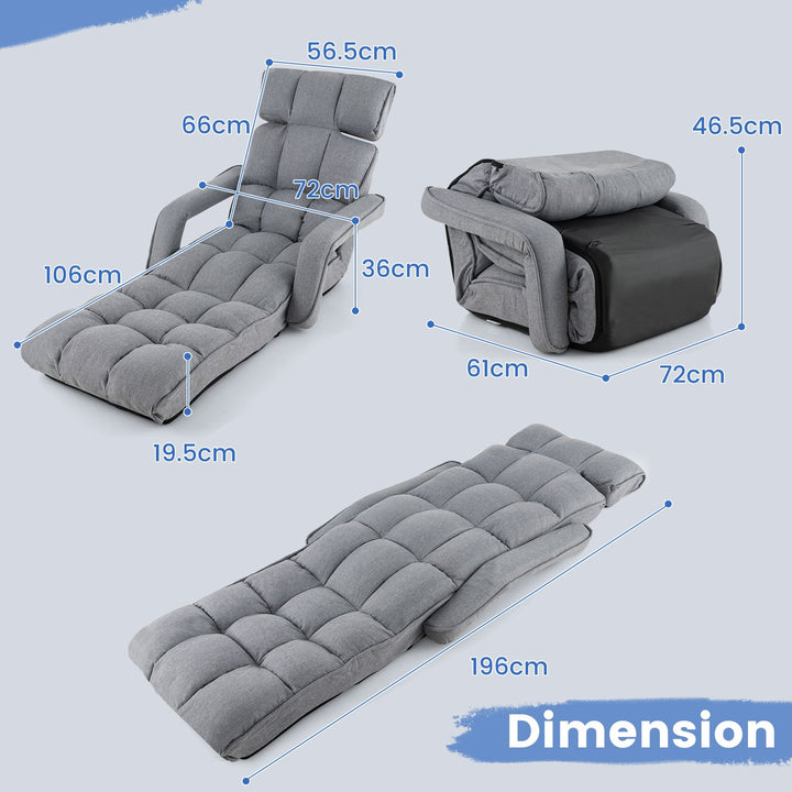 Folding Sofa Bed with 6 Adjustable Positions and 8-Angle Footrest-Grey