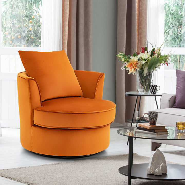 Upholstered Lounge Velvet Accent Chair with Backrest Cushion -Orange