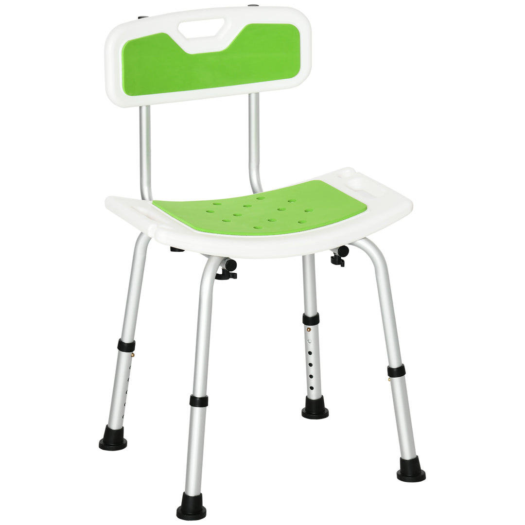 Shower Chair for the Elderly and Disabled, 6-Level Height Adjustable Shower Stool with Backrest, Curved Seat, Anti-slip Foot Pads, Green