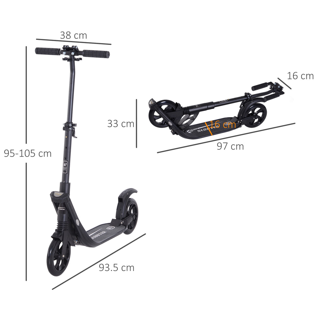 Folding Kick Scooter Hight-Adjustable Urban Scooter w/ Rear Brake, Double Shock Absorption System & 2 Big Wheels, For 14+ Teens Adult, Black