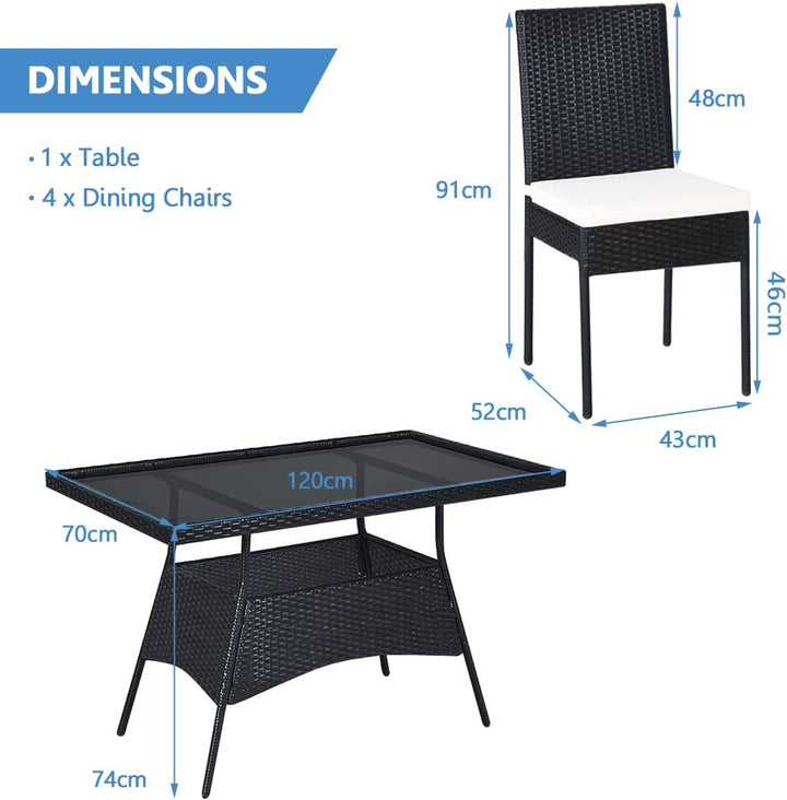 Dining Set  with Tempered Glass Top and Removable Cushions