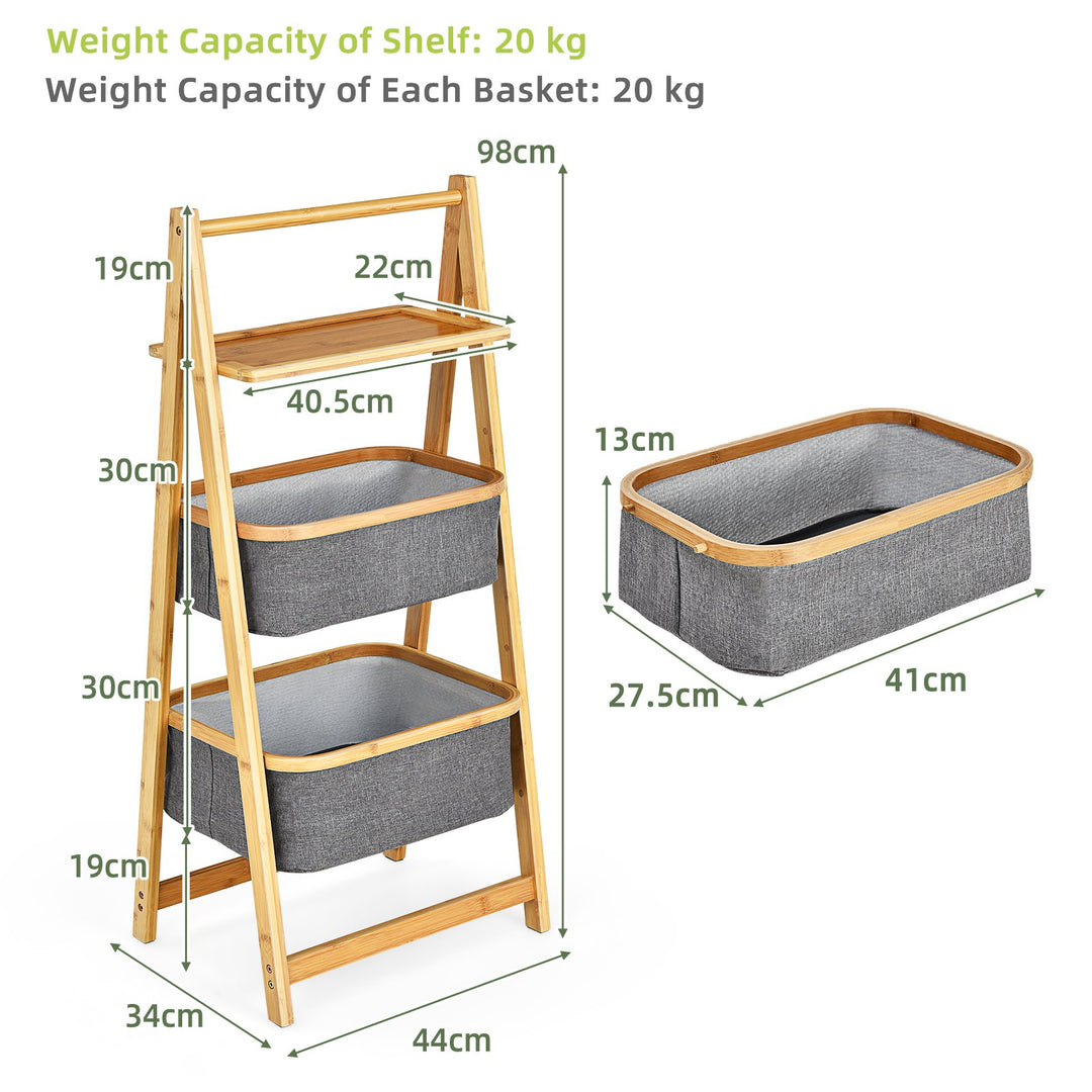 Freestanding A-Frame Laundry Hamper with Shelf-Natural