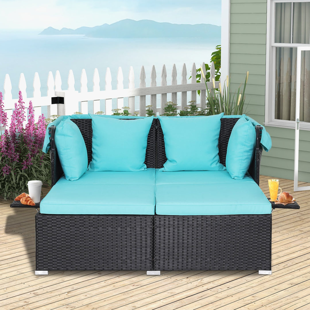 Garden Daybed with Retractable Canopy-Turquoise