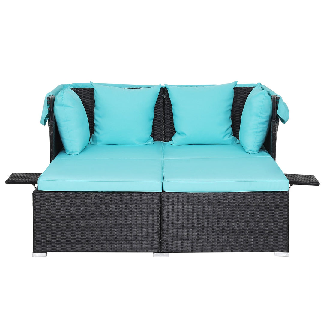 Garden Daybed with Retractable Canopy-Turquoise