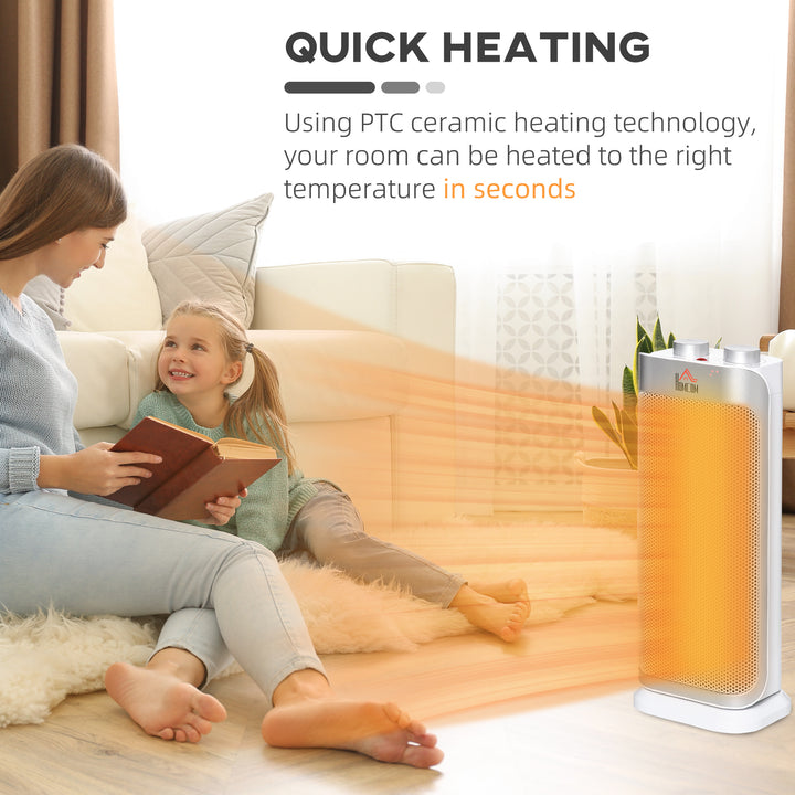 Electric Space Heater Freestanding Oscillating Ceramic Heater with 3 Adjustable Modes, Tip-Over and Overheat Protection, 1000W/2000W, White