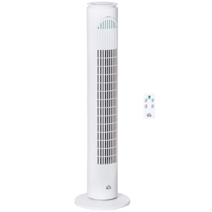 HOMCOM 30'' Freestanding Tower Fan, 3 Speed 3 Mode, 10h Timer, 70 Degree Oscillation, LED Light, 5M Remote Controller, White