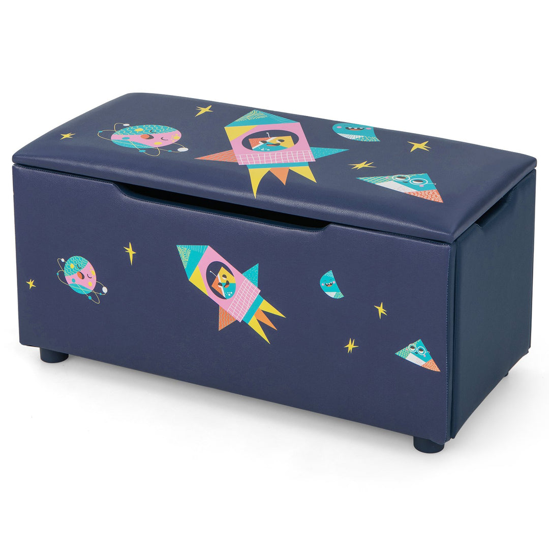 Upholstered Kids Toy Storage Box-Navy Blue