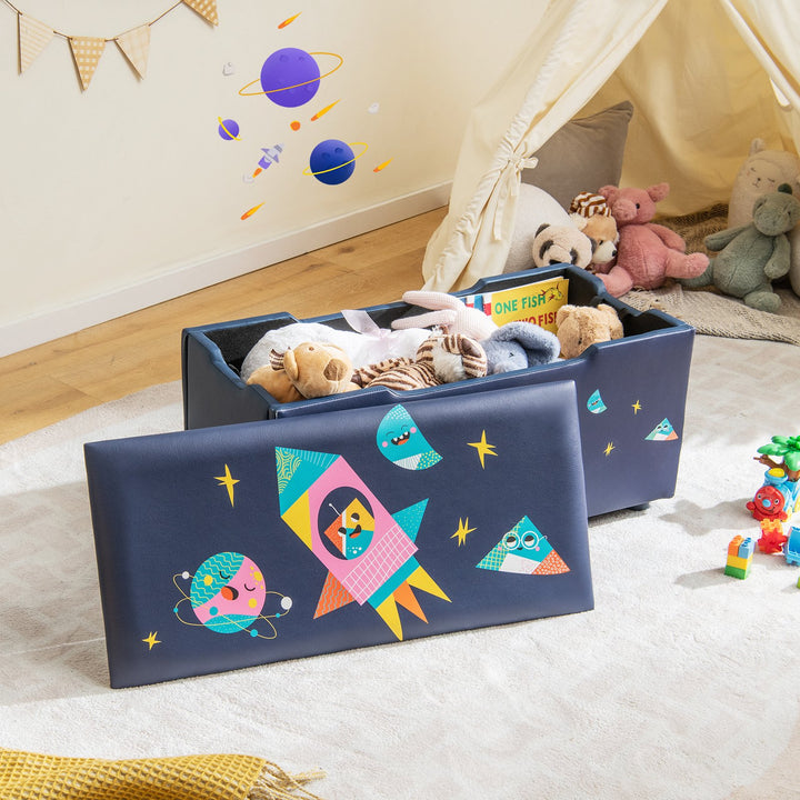 Upholstered Kids Toy Storage Box-Navy Blue