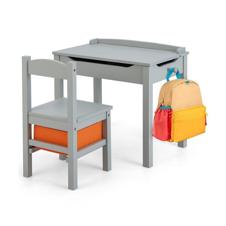 Kids Table and Chair Set with Hidden Space and Hook-Grey