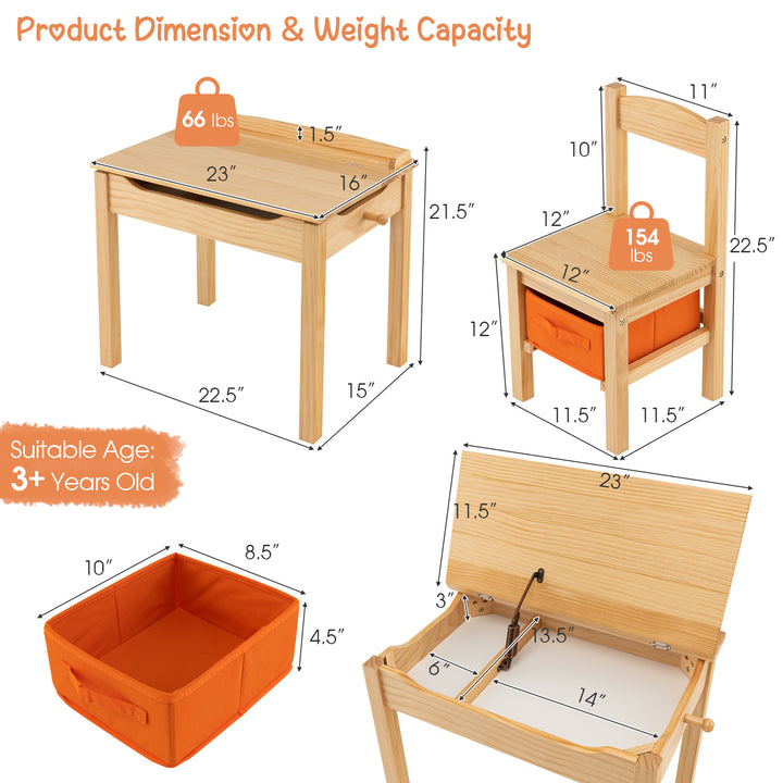 Kids Table and Chair Set with Hidden Space and Hook-Natural