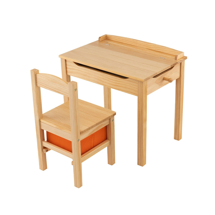 Kids Table and Chair Set with Hidden Space and Hook-Natural