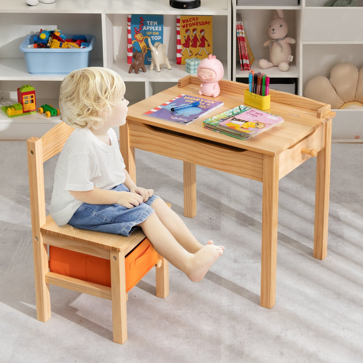 Kids Table and Chair Set with Hidden Space and Hook-Natural