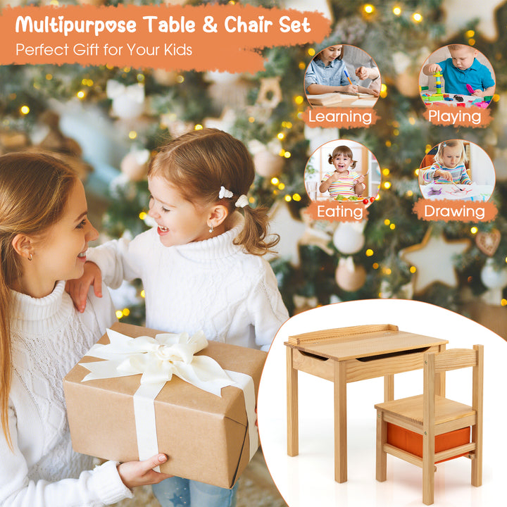 Kids Table and Chair Set with Hidden Space and Hook-Natural