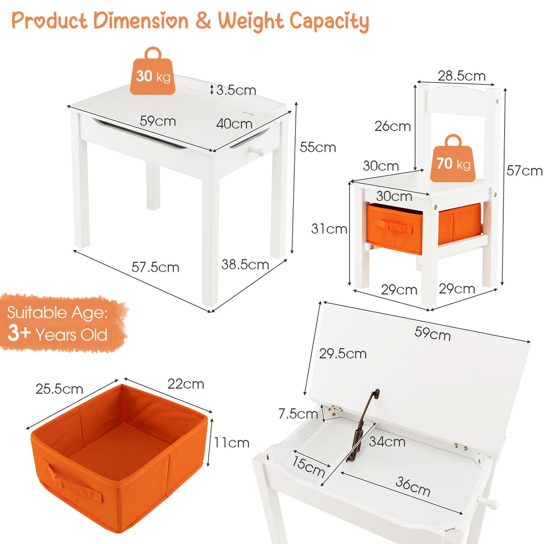 Kids Table and Chair Set with Hidden Space and Hook-White