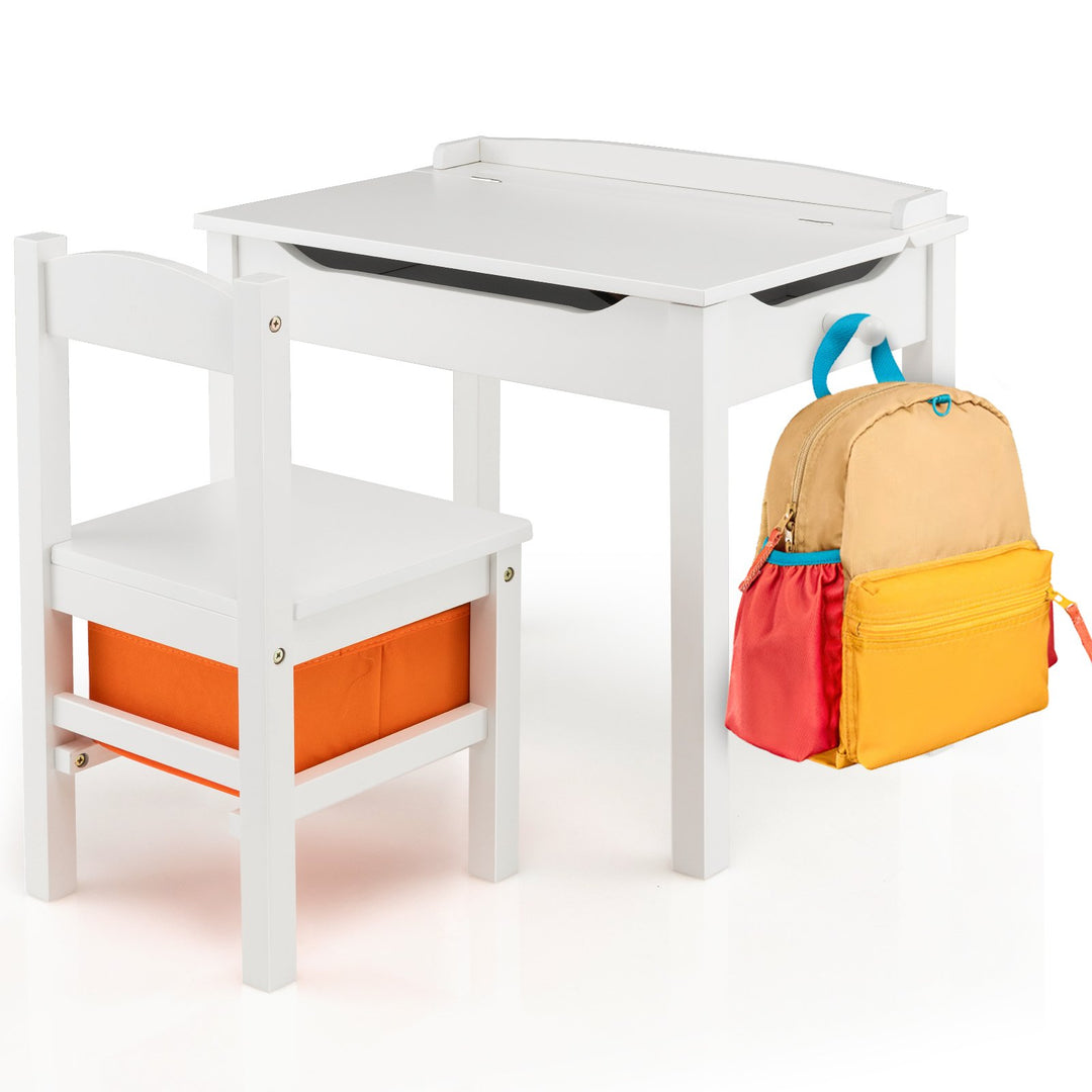 Kids Table and Chair Set with Hidden Space and Hook-White