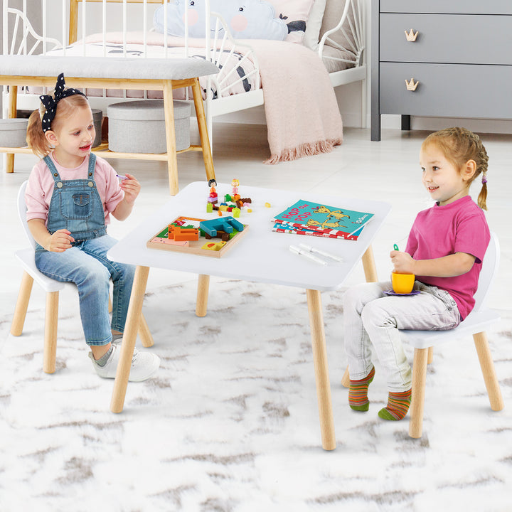 Kids Wooden Table and Rabbit Chairs Set with Space-Saving Structure-White