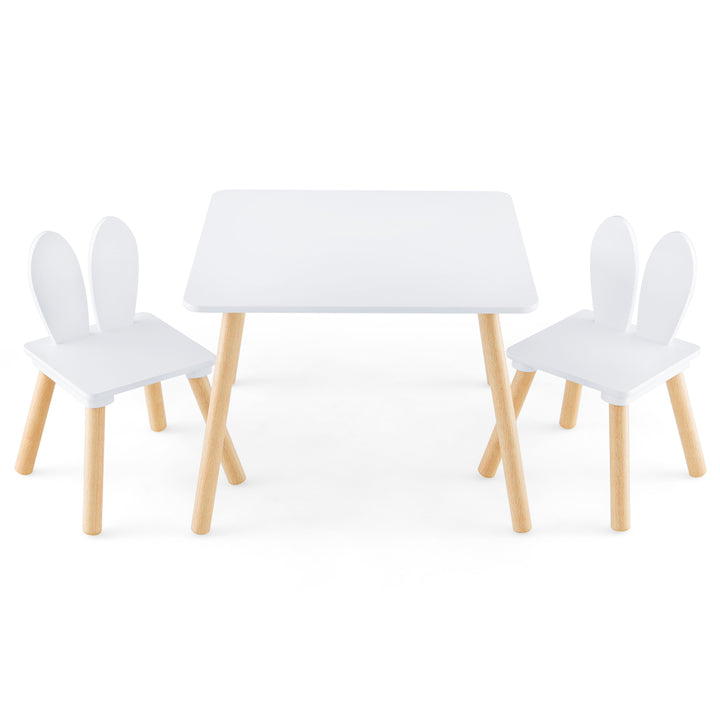 Kids Wooden Table and Rabbit Chairs Set with Space-Saving Structure-White
