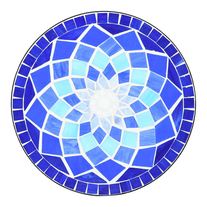 Folding Mosaic Side Table with Non-slip Foot- Mat-Blue Flower