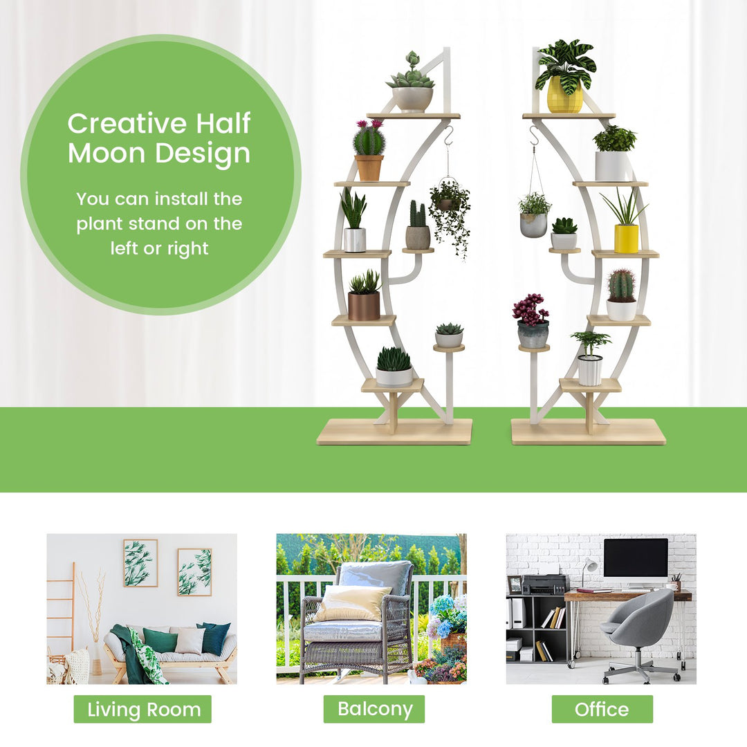 Wooden Curved Half-Moon Shaped Plant Stand- White