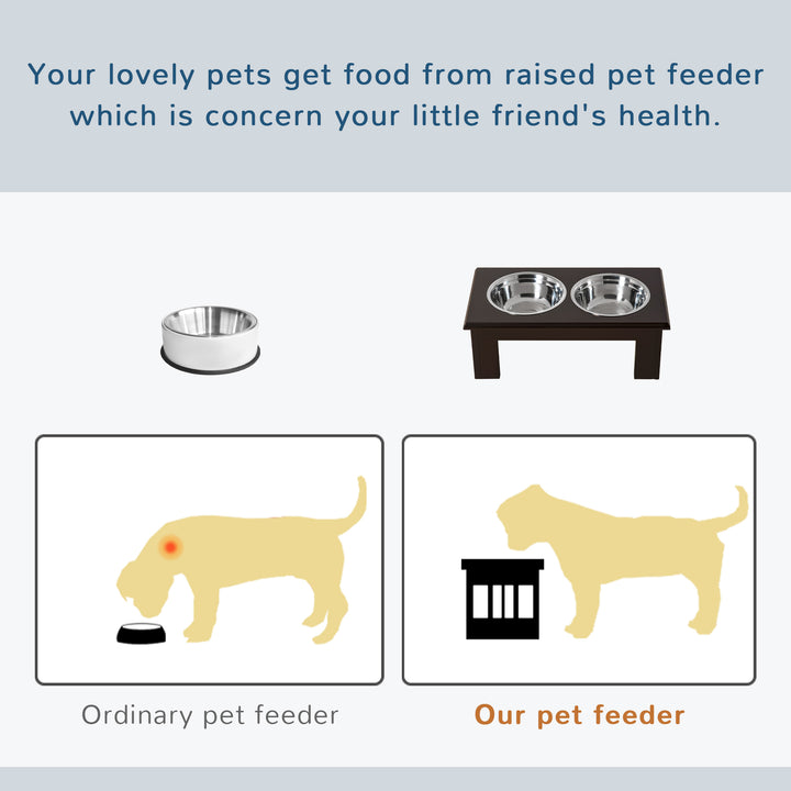 Pawhut Stainless Steel Pet Feeder, 58.4Lx30.5Wx25.4H cm-Brown