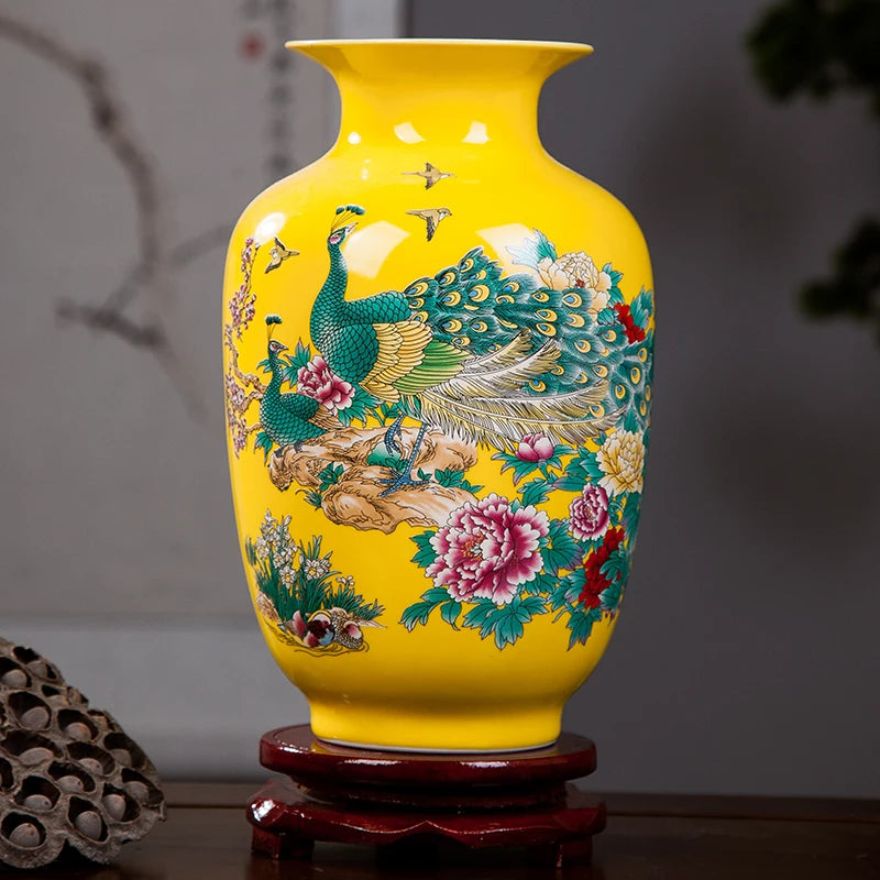 Ceramics Yellow Peacock Flower Vase