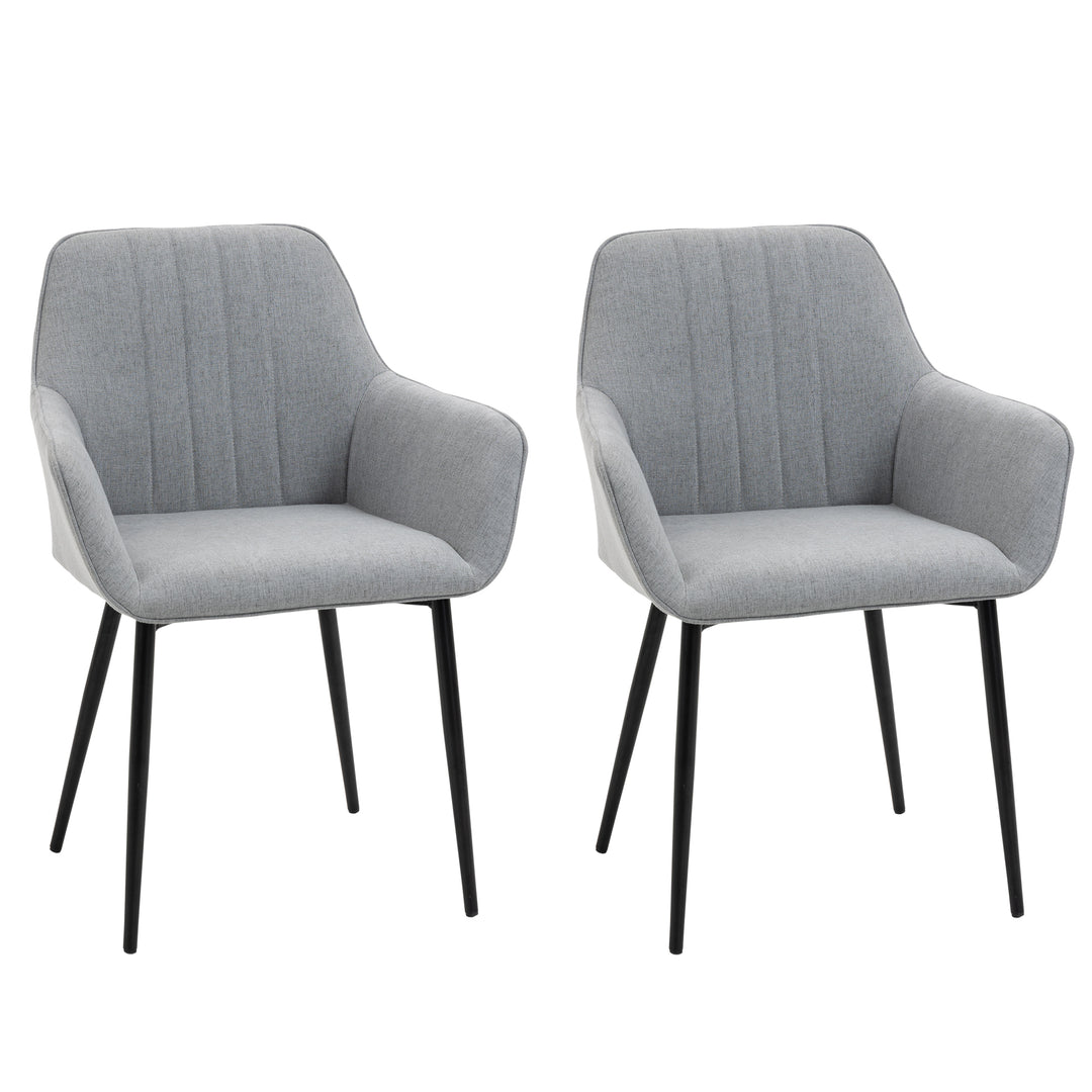 Dining Chairs Upholstered Linen Fabric Accent Chairs with Metal Legs, Set of 2, Light Grey