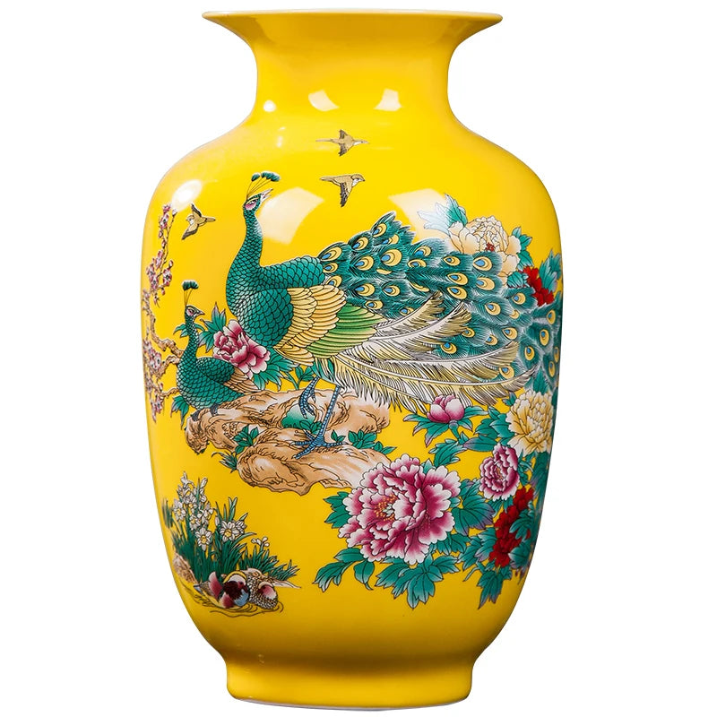 Ceramics Yellow Peacock Flower Vase