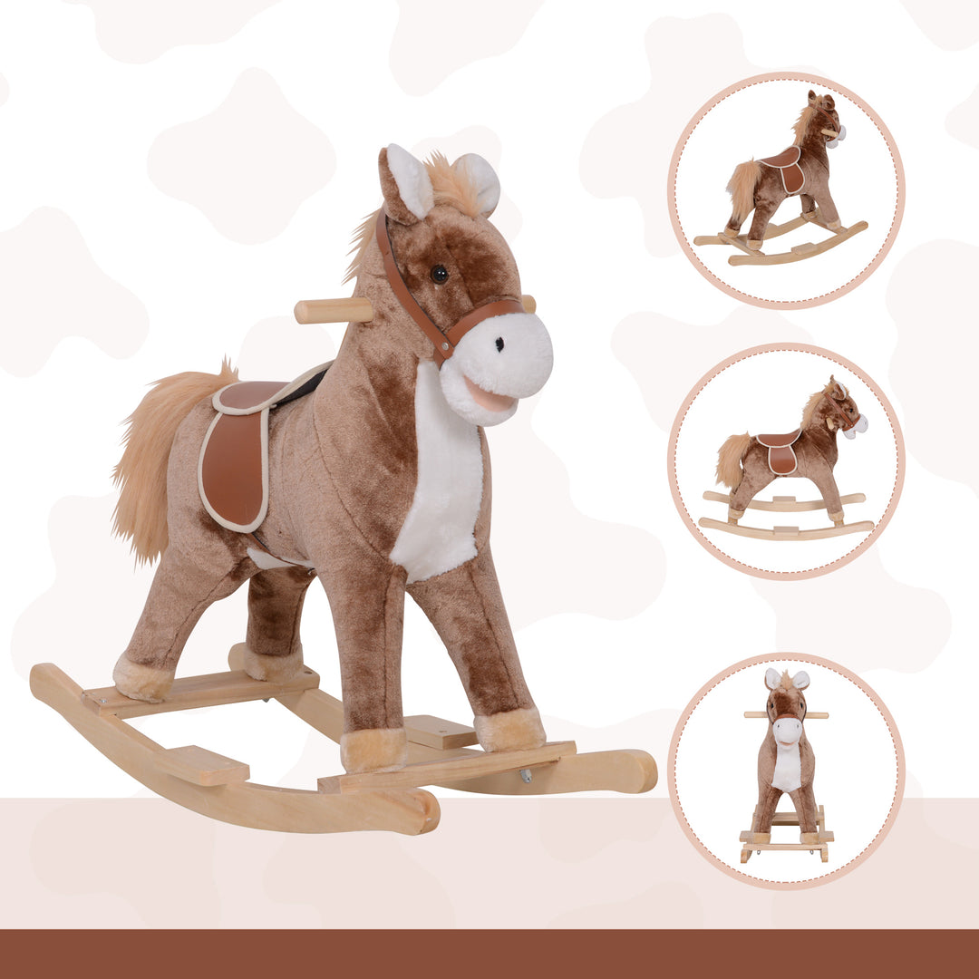 Kids Plush Rocking Horse-Brown/White