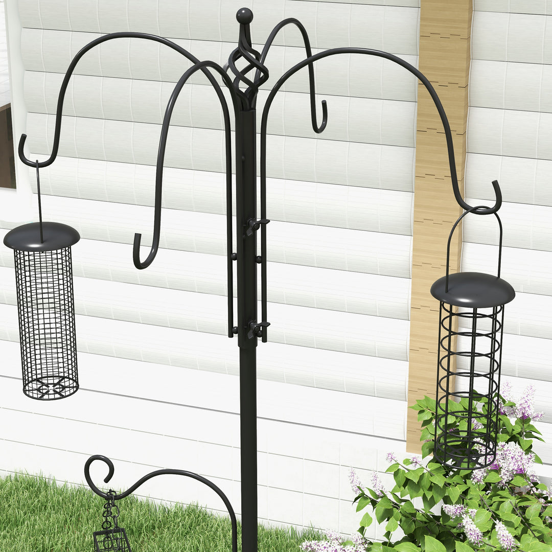 Pawhut Bird Feeding Station Kit, Wild Bird Feeder Pole with 6 Hooks, 4 Hanging Feeders for Peanuts, Seed, Fat Balls, for Garden, Outdoor, Black