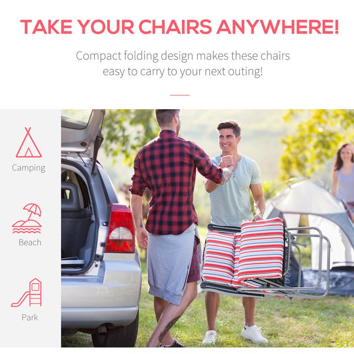 Outsunny Set of 2 Garden Sun Lounger Outdoor Reclining Seat Cushioned Seat Foldable Adjustable Recliner Red and White