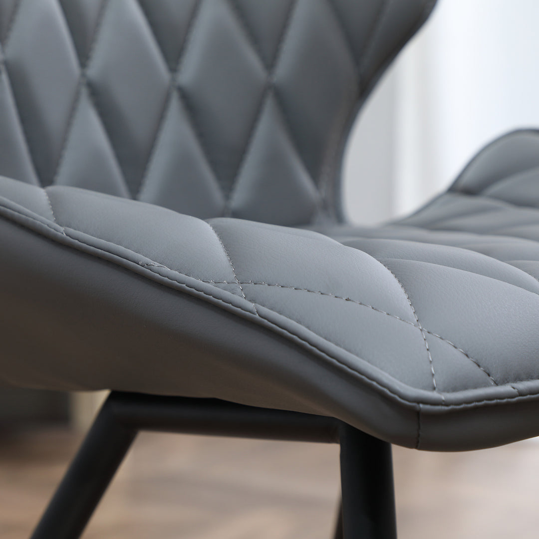 Set of 4 Dining Chairs, Kitchen Chairs with Metal Legs, PU Leather Seat and Backrests, Grey