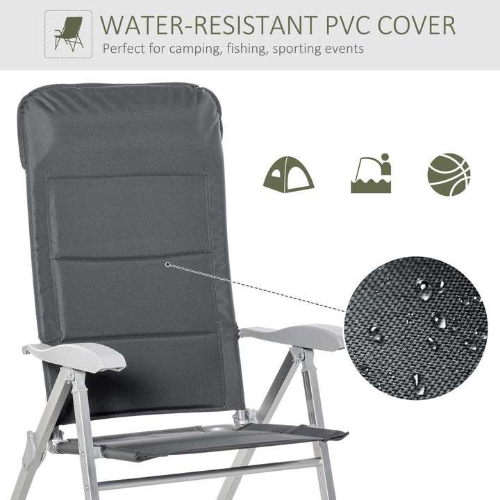 2 Pcs Patio Folding Dining Chair w/ Adjustable Back &amp; Armrest Portable for Camping Garden Pool Beach Deck Grey