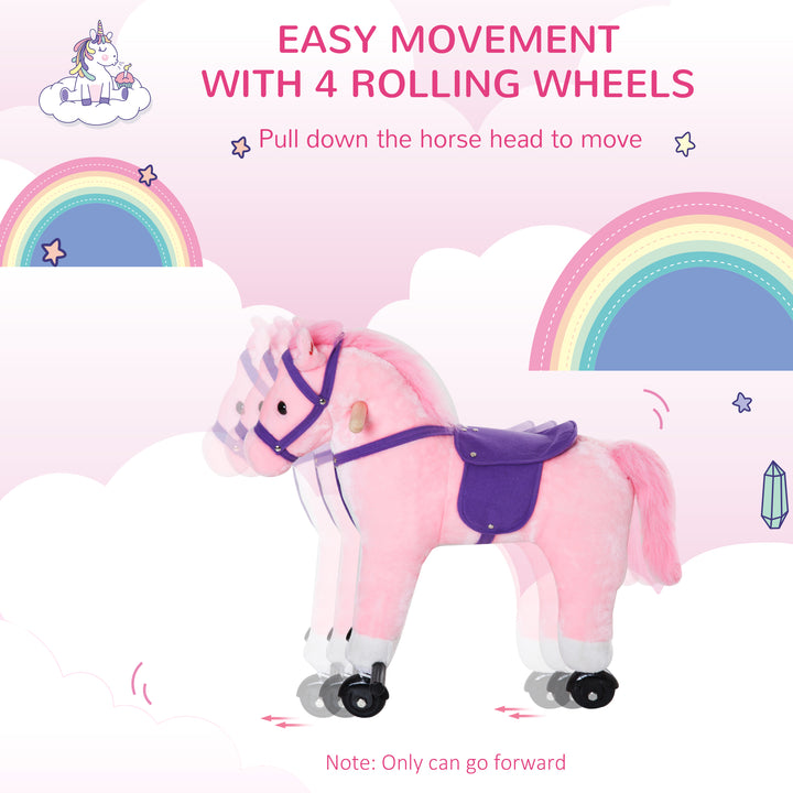 Rocking Horse W/Rolling Wheels and Sound-Pink