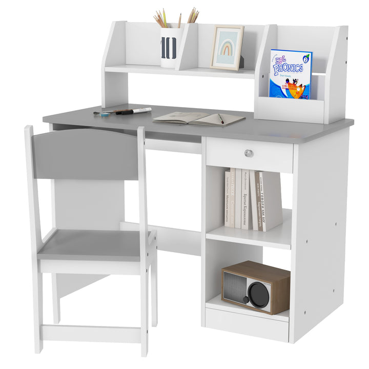 Kids Desk and Chair Set with Storage for 5-8 Year Old - Grey