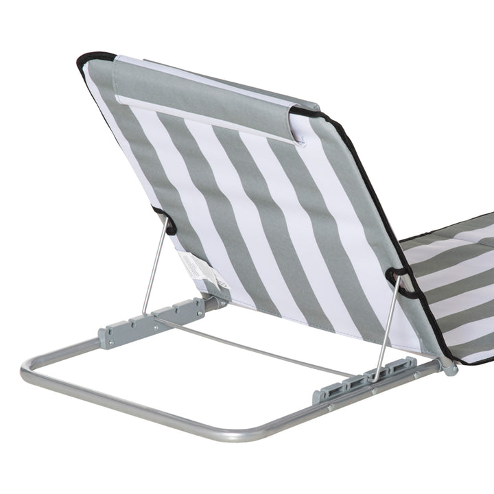 Foldable Garden Beach Chair Metal Frame PE Fabric Head Pillow, Light Grey