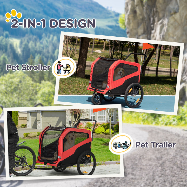 2 in 1 Dog Bike Trailer Pet Stroller for Large Dogs with Hitch, Quick-release 20" Wheels, Pet Bicycle Cart Trolley Carrier for Travel, Red